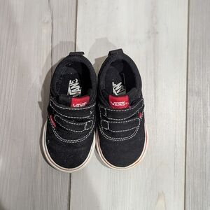 Vans Kids Black Sneakers with Red Highlights